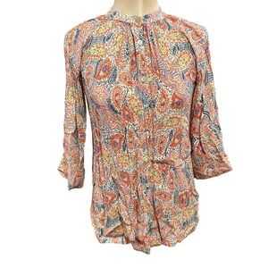 FRNCH Paris Paisley Print Band Collar Viscose Blouse XS Made in Italy FI22-02